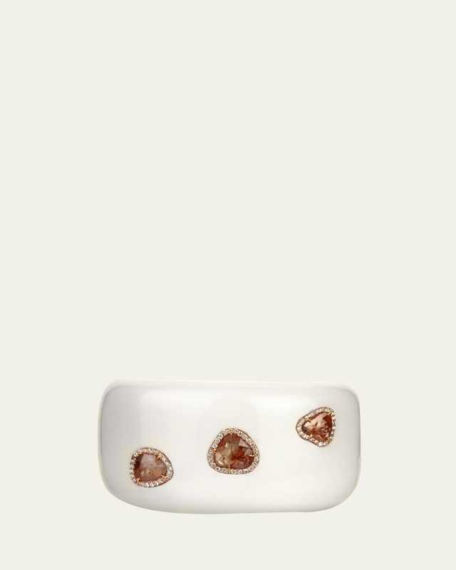 Mammoth Ivory Cuff Bracelet with Bezel-Set Diamonds in 18K Rose Gold